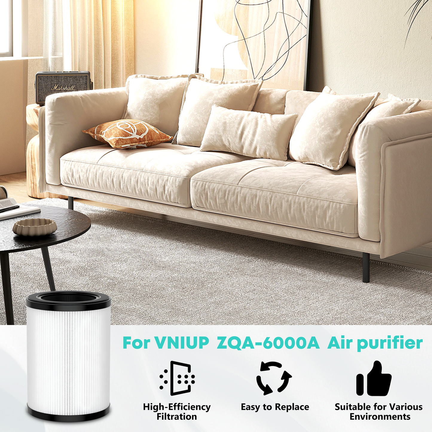 VNIUP® 2-Pack Replacement Filters for ZQA-6000A, H14 HEPA and Activated Carbon