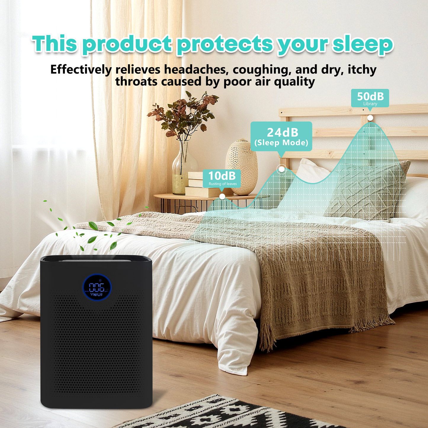 VNIUP ZQA-8000A H14 True HEPA Air Purifier, Home Air Purifier, Suitable for Large Spaces up to 2200 Square Feet, Black