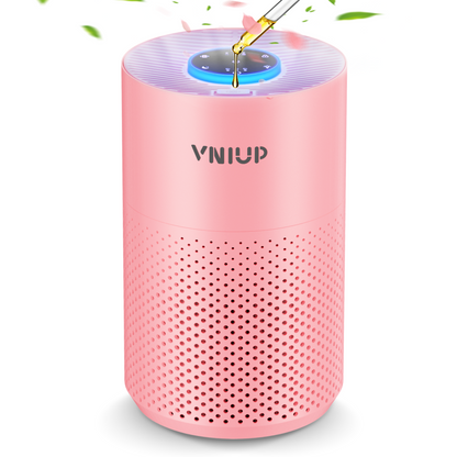Pink air purifier with 'VNIUP' branding on a white background
