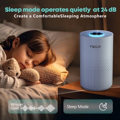 Purificador de aire VNIUP® H14 True HEPA para mascotas de dormitorio. Elimina humo, olores, caspa y polen.