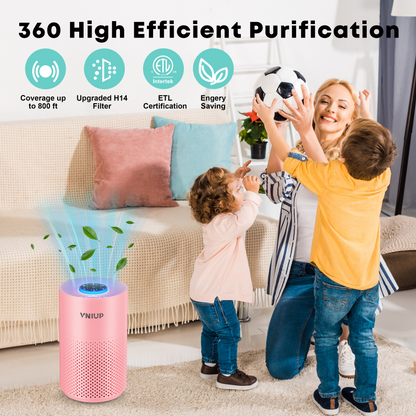 Purificadores de aire VNIUP® para dormitorio, hogar, mascotas, purificador de aire portátil con modo de suspensión de 24 dB