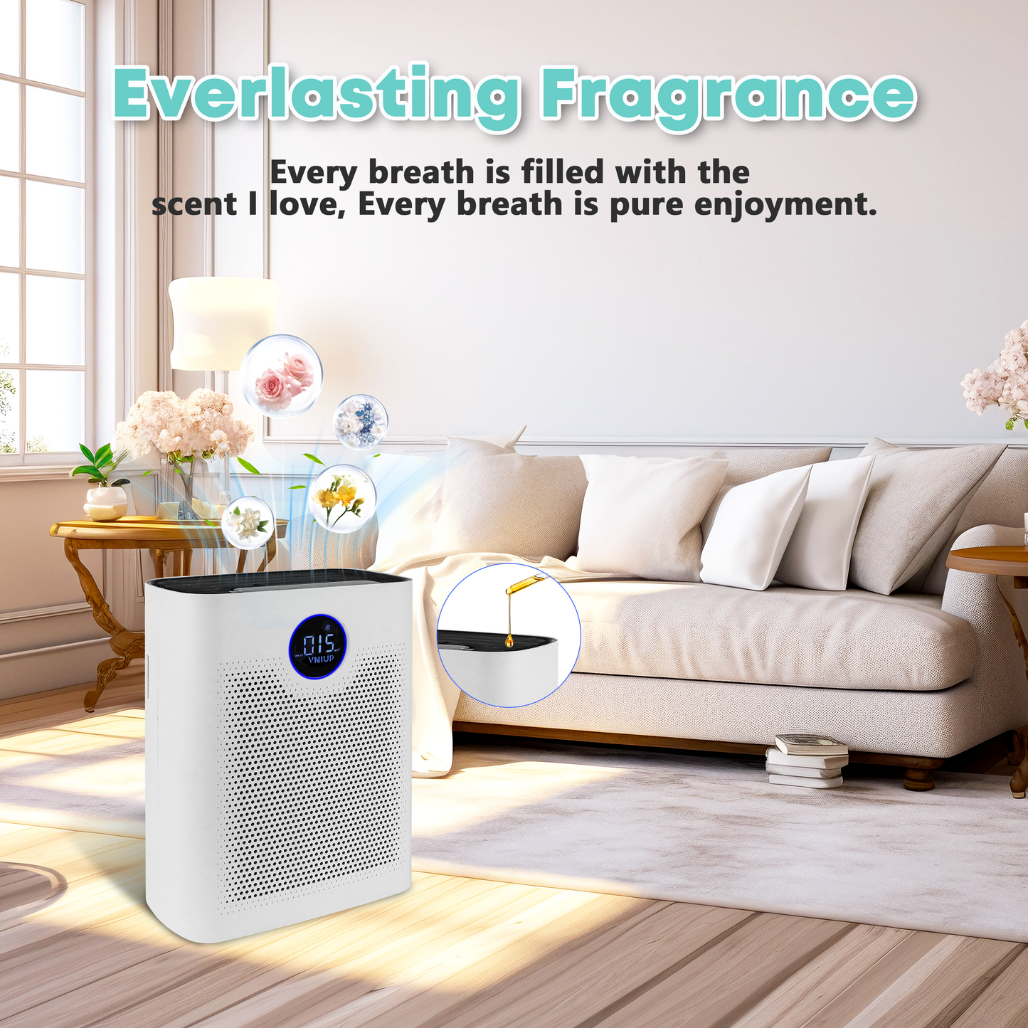 VNIUP® ZQA-8000A Large Room Air Purifier（2200sq.ft)，Double-Sided HEPA Filter for Pets，Odor，Dust, Black