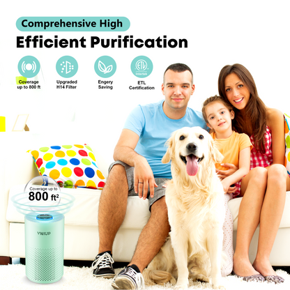 VNIUP® Air Purifier for Bedroom with HEPA 3-in-1 Filter for Pet Hair Allergies Dust Smoke Green