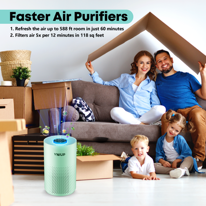 VNIUP® Air Purifier for Bedroom with HEPA 3-in-1 Filter for Pet Hair Allergies Dust Smoke Green