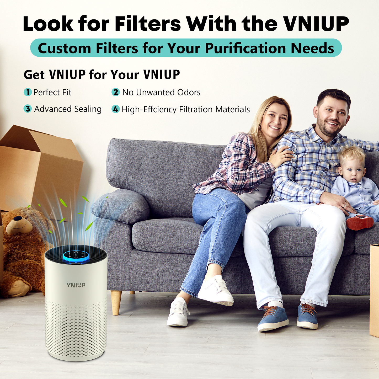 Purificador de aire HEPA VNIUP® ZQA4000C H14 para el hogar, habitaciones grandes de hasta 1095 pies cuadrados para mascotas