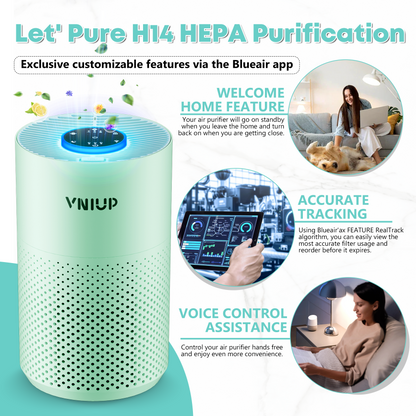 VNIUP® Air Purifier for Bedroom with HEPA 3-in-1 Filter for Pet Hair Allergies Dust Smoke Green