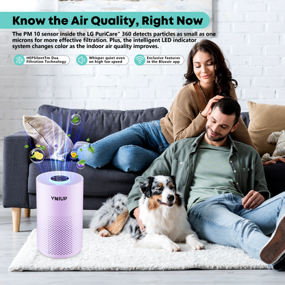 Purificador de aire HEPA VNIUP® para humo, polen, caspa y olor a cabello con temporizador de suspensión para el hogar y la oficina.