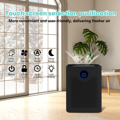VNIUP ZQA-8000A H14 True HEPA Air Purifier, Home Air Purifier, Suitable for Large Spaces up to 3000 Square Feet, Black