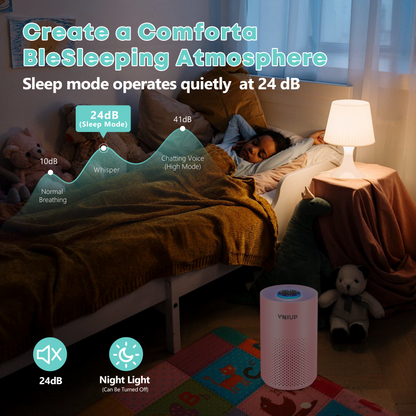 Purificadores de aire VNIUP® para dormitorio, hogar, mascotas, purificador de aire portátil con modo de suspensión de 24 dB
