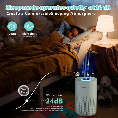 VNIUP® Air Purifier for Bedroom with HEPA 3-in-1 Filter for Pet Hair Allergies Dust Smoke Green