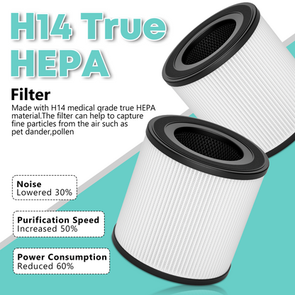 H14 True HEPA filter with text on a teal background