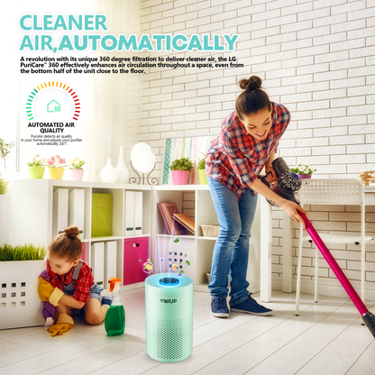 VNIUP® Air Purifier for Bedroom with HEPA 3-in-1 Filter for Pet Hair Allergies Dust Smoke Green