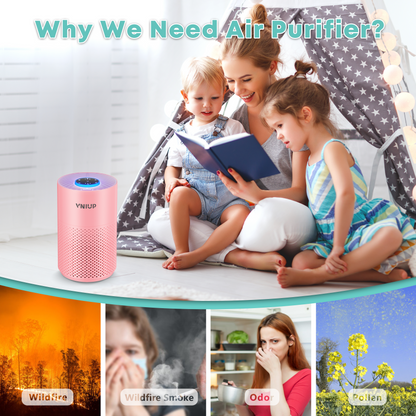 Purificadores de aire VNIUP® para dormitorio, hogar, mascotas, purificador de aire portátil con modo de suspensión de 24 dB