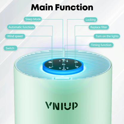 VNIUP® Air Purifier for Bedroom with HEPA 3-in-1 Filter for Pet Hair Allergies Dust Smoke Green