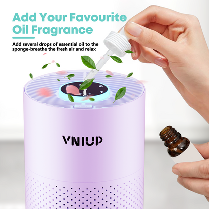 Purificador de aire HEPA VNIUP® para humo, polen, caspa y olor a cabello con temporizador de suspensión para el hogar y la oficina.